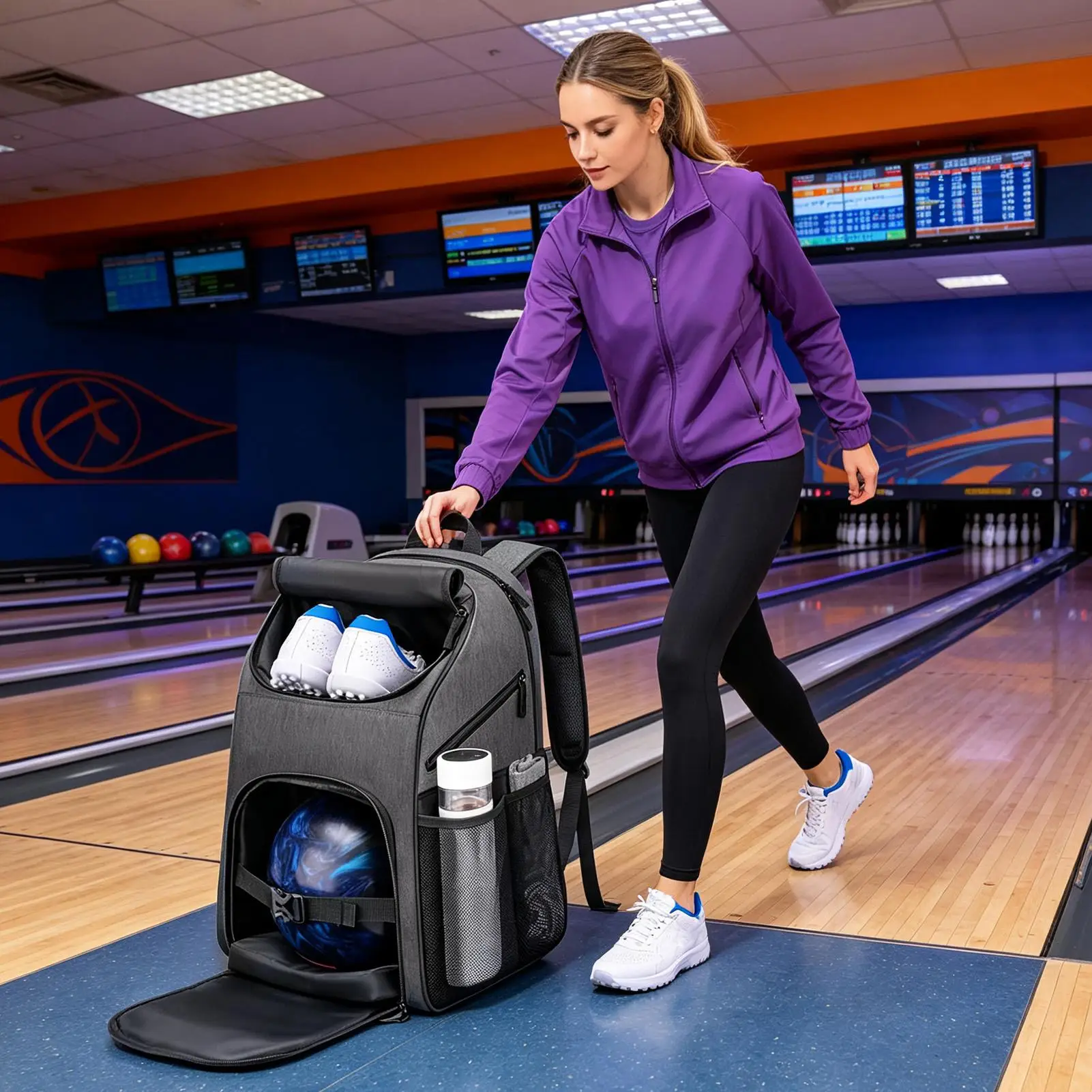 Bowling Bag Waterproof Large Capacity With Shoe Compartment Single Ball Bowling Backpack For Men Players Athlete Towel Shoes