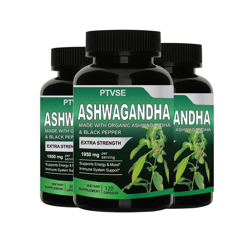 Pure Organic Ashwagandha Root Extract Capsule 1950mg Supplement Help Stress, Focus, Brain, Energy Support Sleep Health