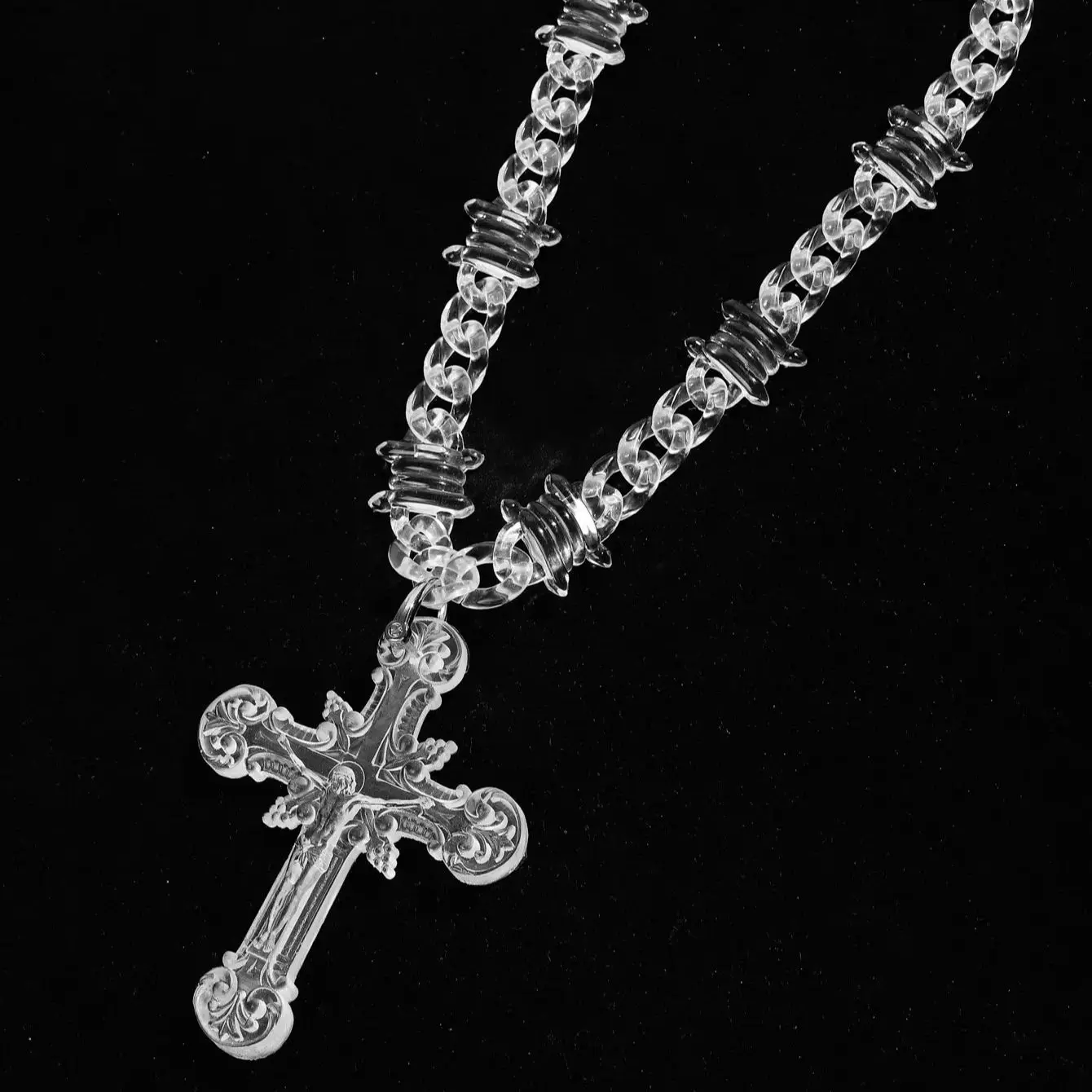 Trendy Acrylic Transparent Big Jesus Christ Cross Pendant Necklace