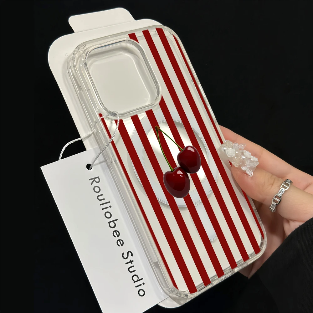 Summer Style Vertical Stripe Fruit Clear Case For iPhone 17 11 12 13 14 15 16 Pro Max Air 16 14 15 Plus 16 17E Anti-drop Cover
