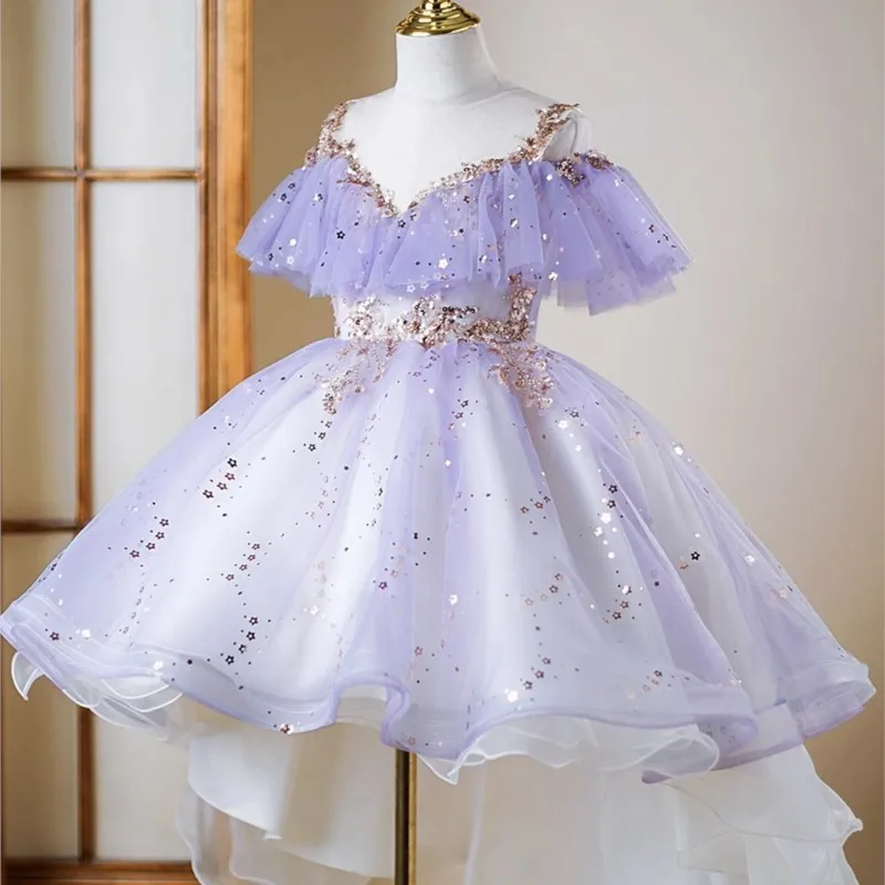 2026 Girls' Spring/Summer Princess Dress Children's Breathable Evening Dress Kids' Piano Performance Dress Wedding Dress LJ684