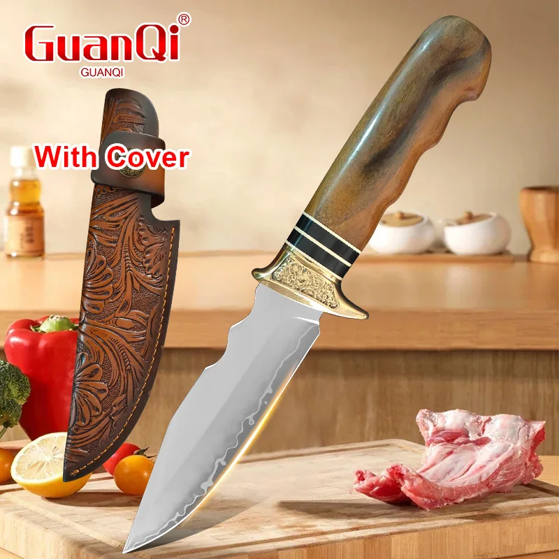 Damascus Knife Boning Knives Meat Cleaver Fruit Knife Razor Sharp Blade Kitchen Butcher Knife Wooden Handle Knives with Sheath