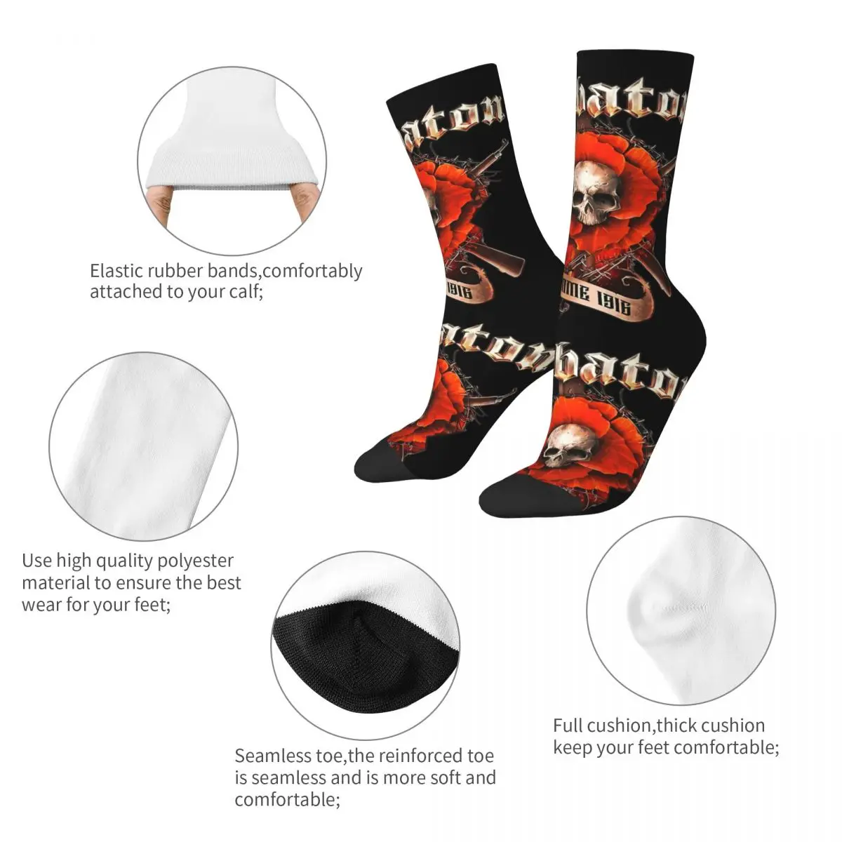 Fashion Heavy Metal Music S-Sabatons Basketball Socks Polyester Middle Tube Socks for Unisex