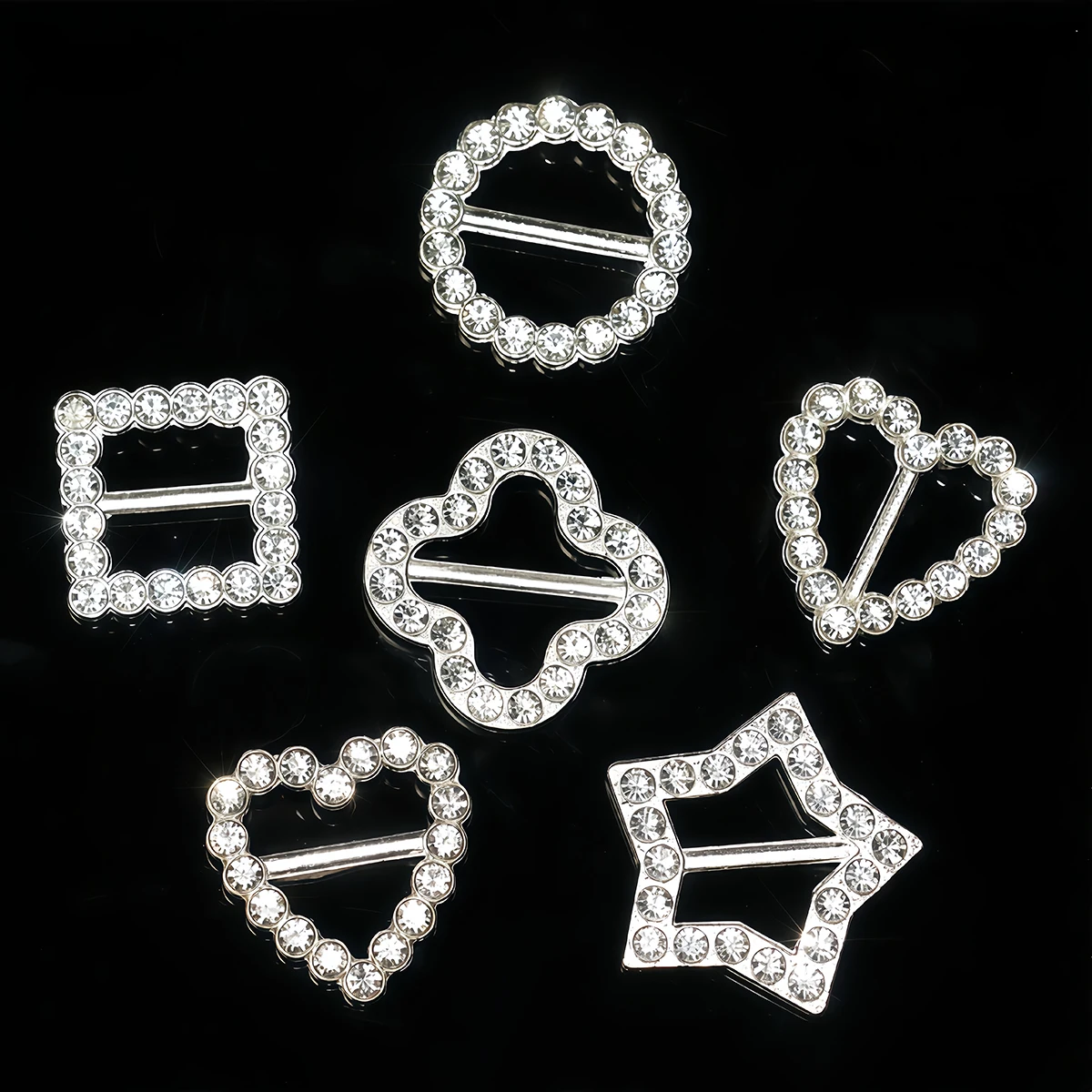 10-20 Stück Kristall-Strass-Schnallen aus Metall in Herz-, Rund- und Quadratform zur Dekoration von Bändern, Einladungskarten, Kleidung und Haaraccessoires – Detail 6