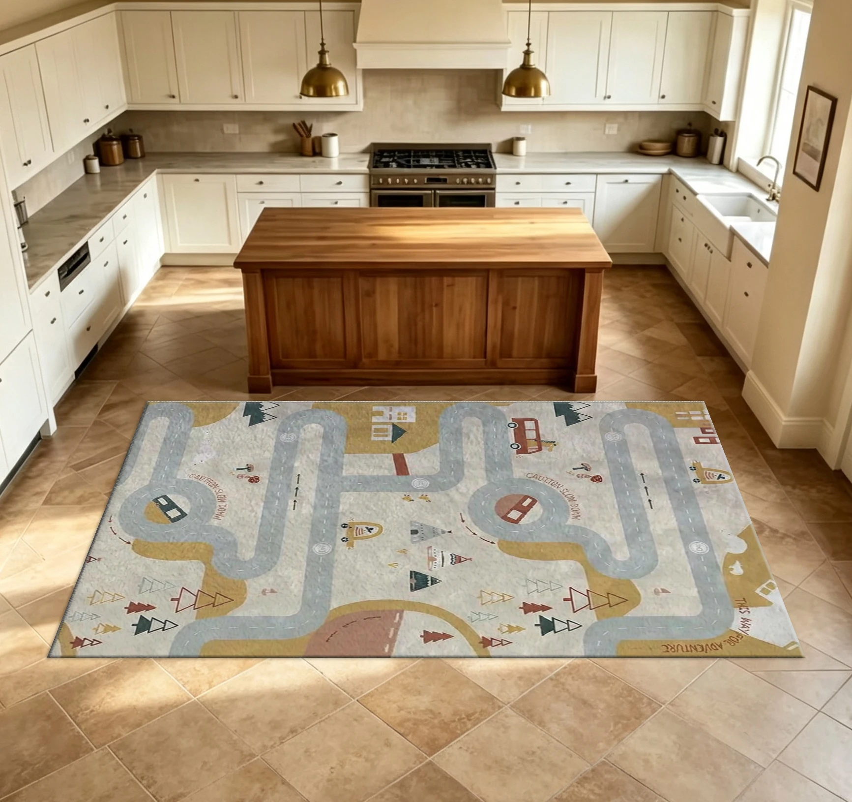 Children's City Road Traffic Play Mat Carpet, Cartoon Car Bus Highway Track Non-Slip Floor Carpet, Suitable for Kids' Playroom, Bedroom, Home Decoration
