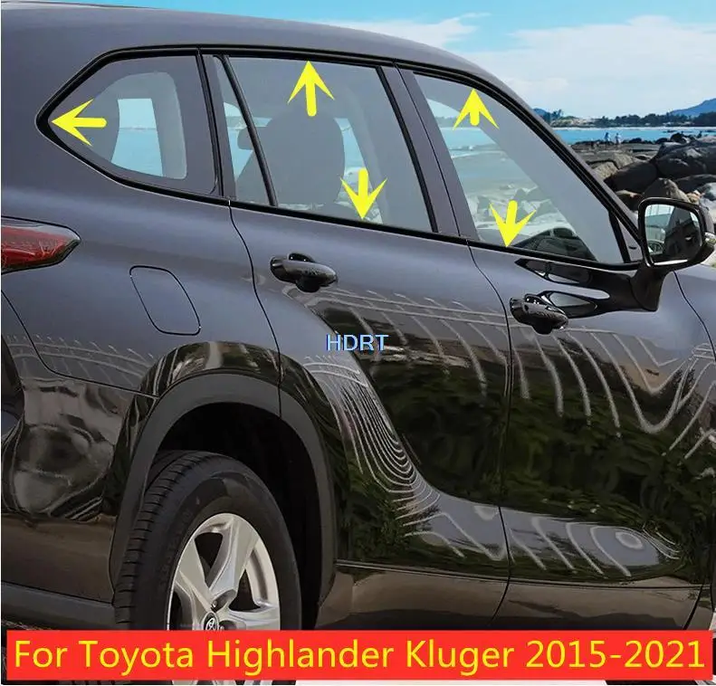 

For Toyota Highlander Kluger 2015-2021 Stainless Steel Car 10pcs Black Window trims moulding Side Cover Trim strip Accessories