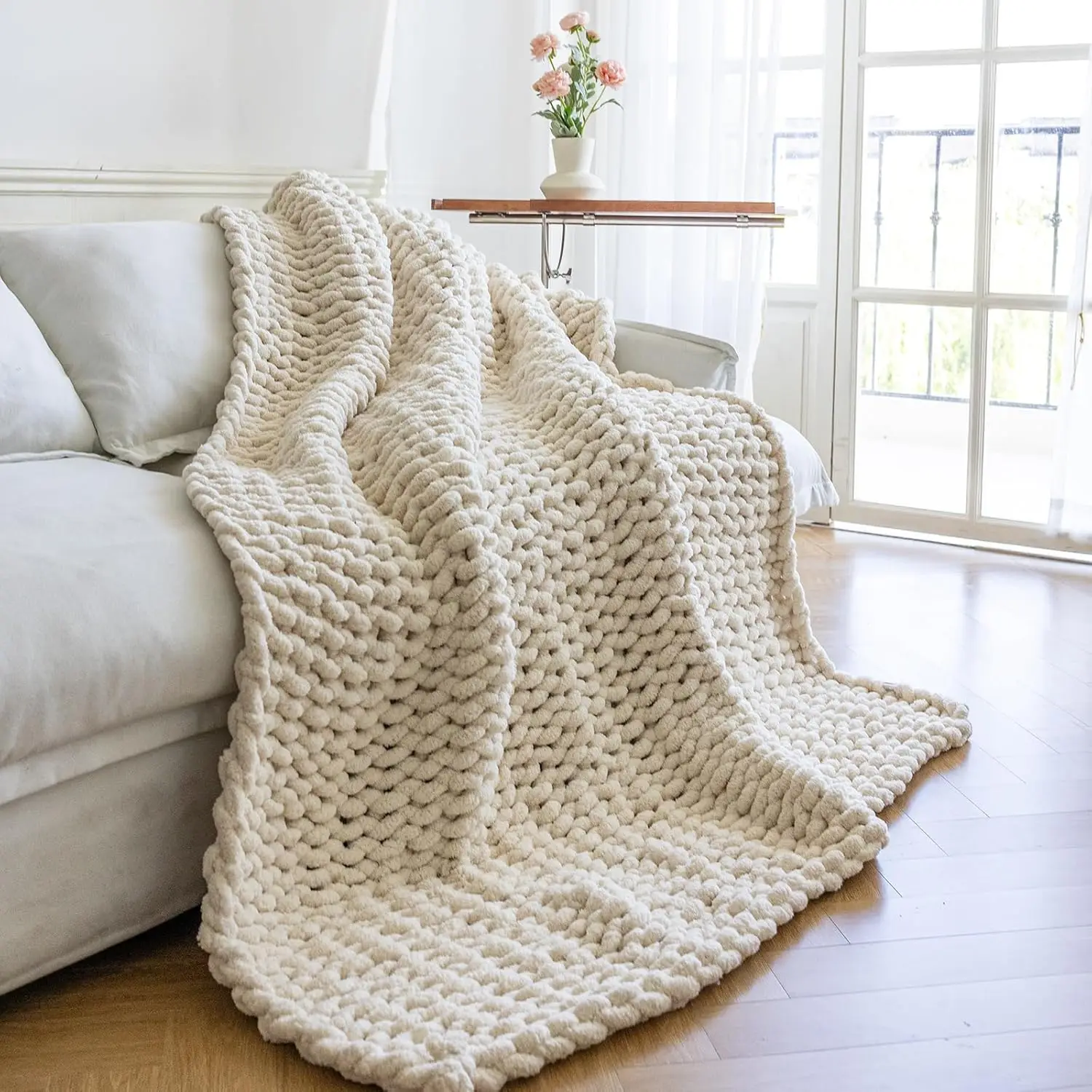 

Luxury Chunky Knit Throw Blanket, 60x80, Handmade Chenille, Machine Washable
