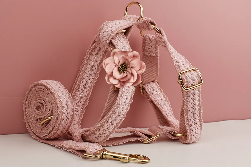 Pink Lace Dog Collar Personalizd Custom Engraved Nameplate Pet Wedding Collar Harness For Dogs Dog Accessories Luxury Lace03