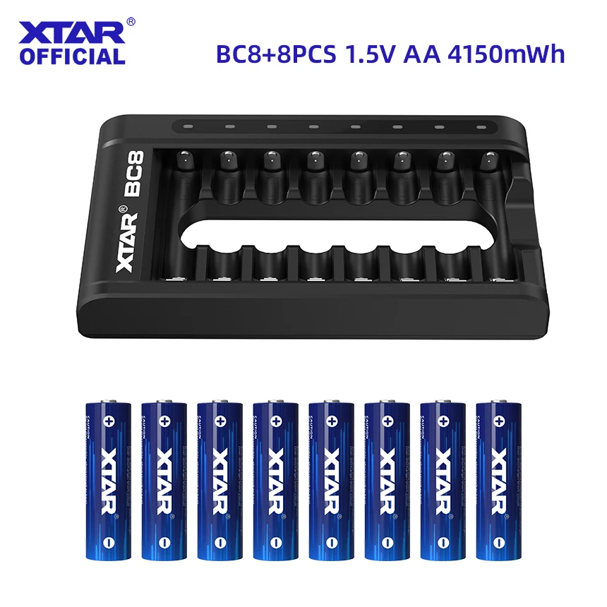 XTAR BC8 Battery Combo Set with optional 8PCS 1.5V AA 4150mWh or 8PCS 1.5V AAA 1620mWh Rechargeable Li-ion Batteries