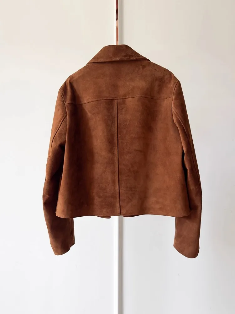 Capispalla in pelle di pecora scamosciata di alta qualità da donna con risvolto monopetto giacca in vera pelle da ufficio cappotto corto autunnale casual da donna