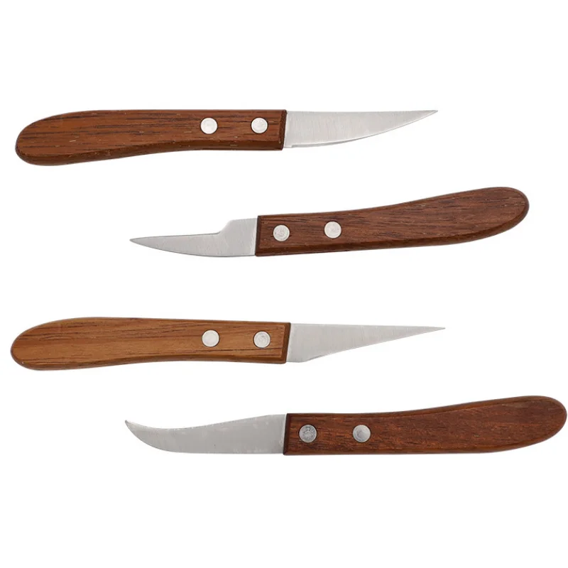 4 Pieces Wooden Handled Fruit Carving Knives Restaurant Chefs Knife Kitchen Vegetable Carving Knife