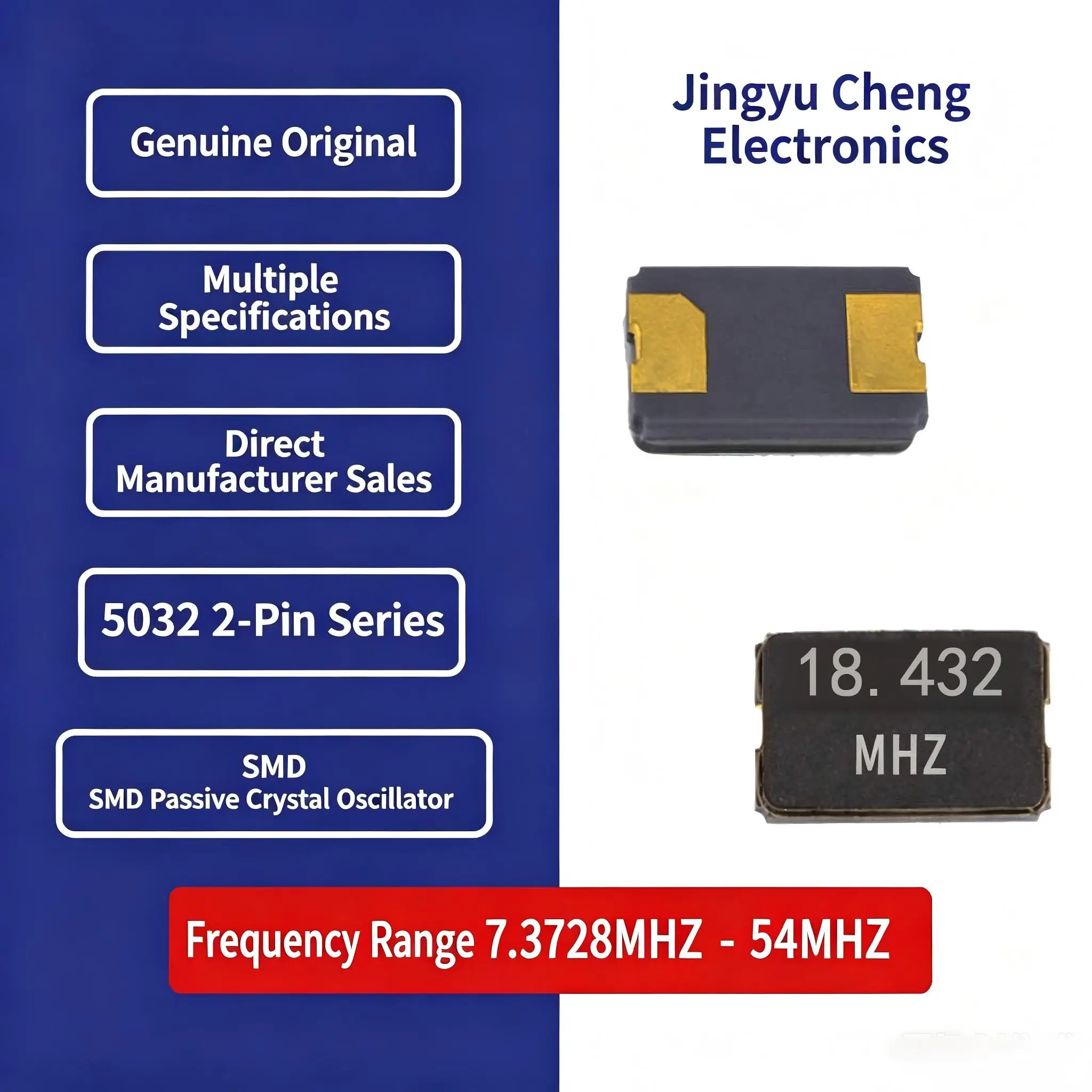 10pcs Surface-mount passive crystal oscillator 5.0*3.2mm 5032 18.432MHz 18.462M 18PF ceramic 2-pin crystal resonator