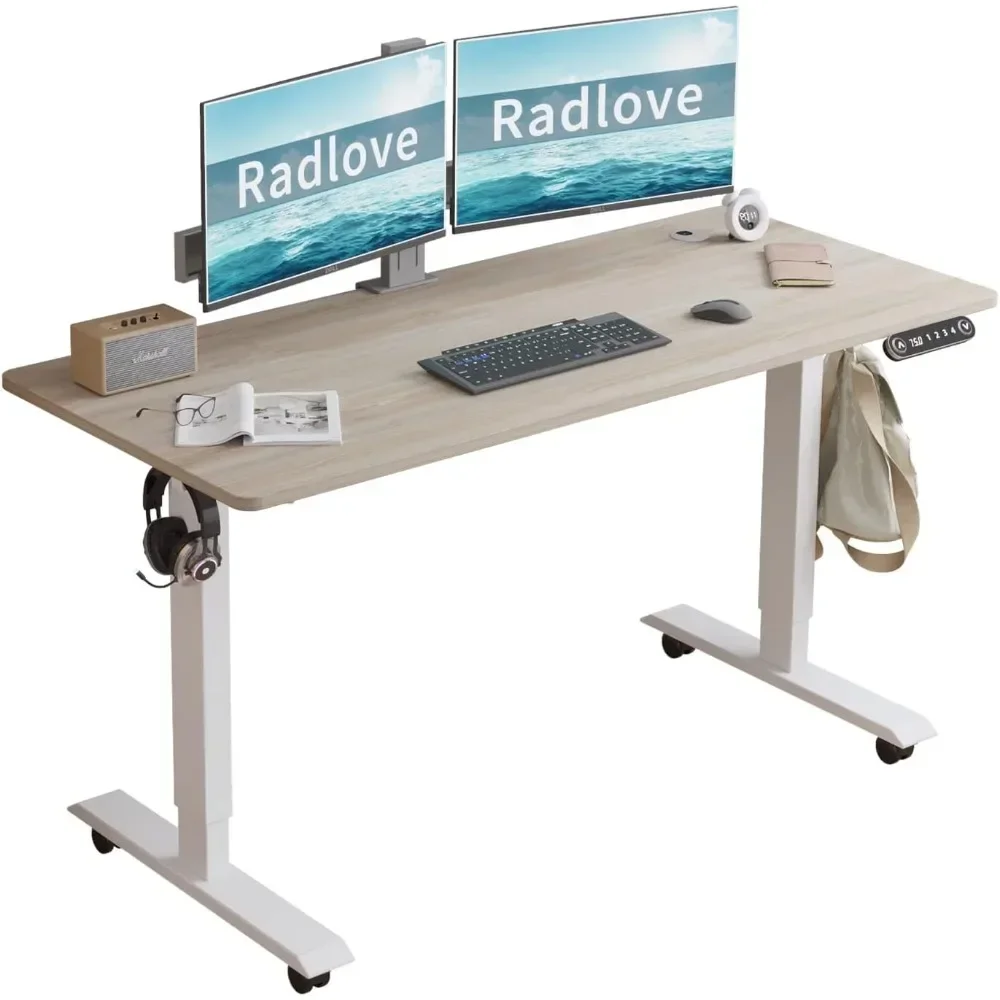 Radlove Electric Standing Desk, Height Adjustable Computer Desk Sit Stand Desk Home Office Desks  (Light Oak, 48 x 24'')