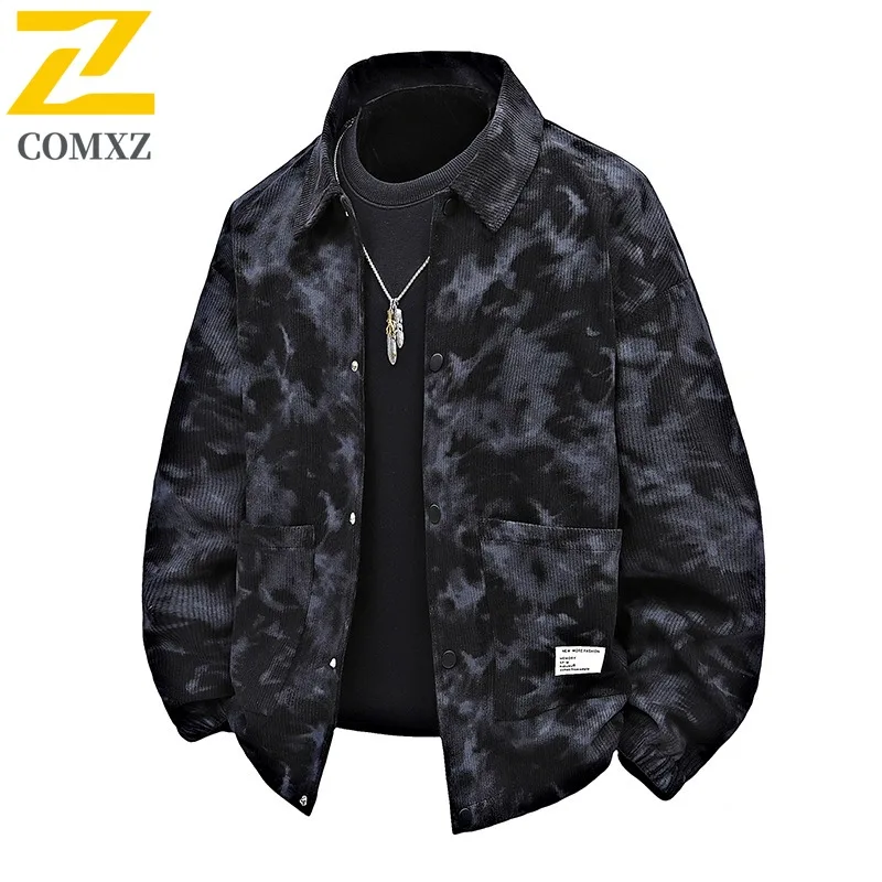 

COMXZ Mens Jacket Camping Travel Lightweight Streetwear Windproof Corduroy Jackets Workwear Ink Dye Casual Fashion Classic Coat