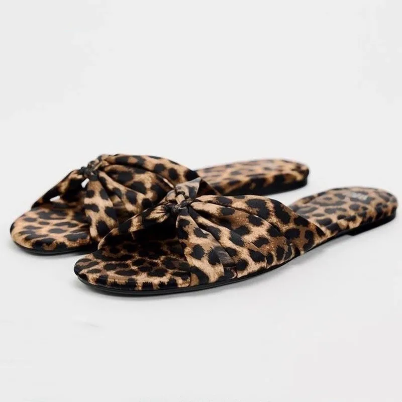 New Sandalias De Mujer Verano 2024 Women‘s Leopard Print Flat Sandals Fashion Work Beach Light Casual Walking Shoes for Women 42