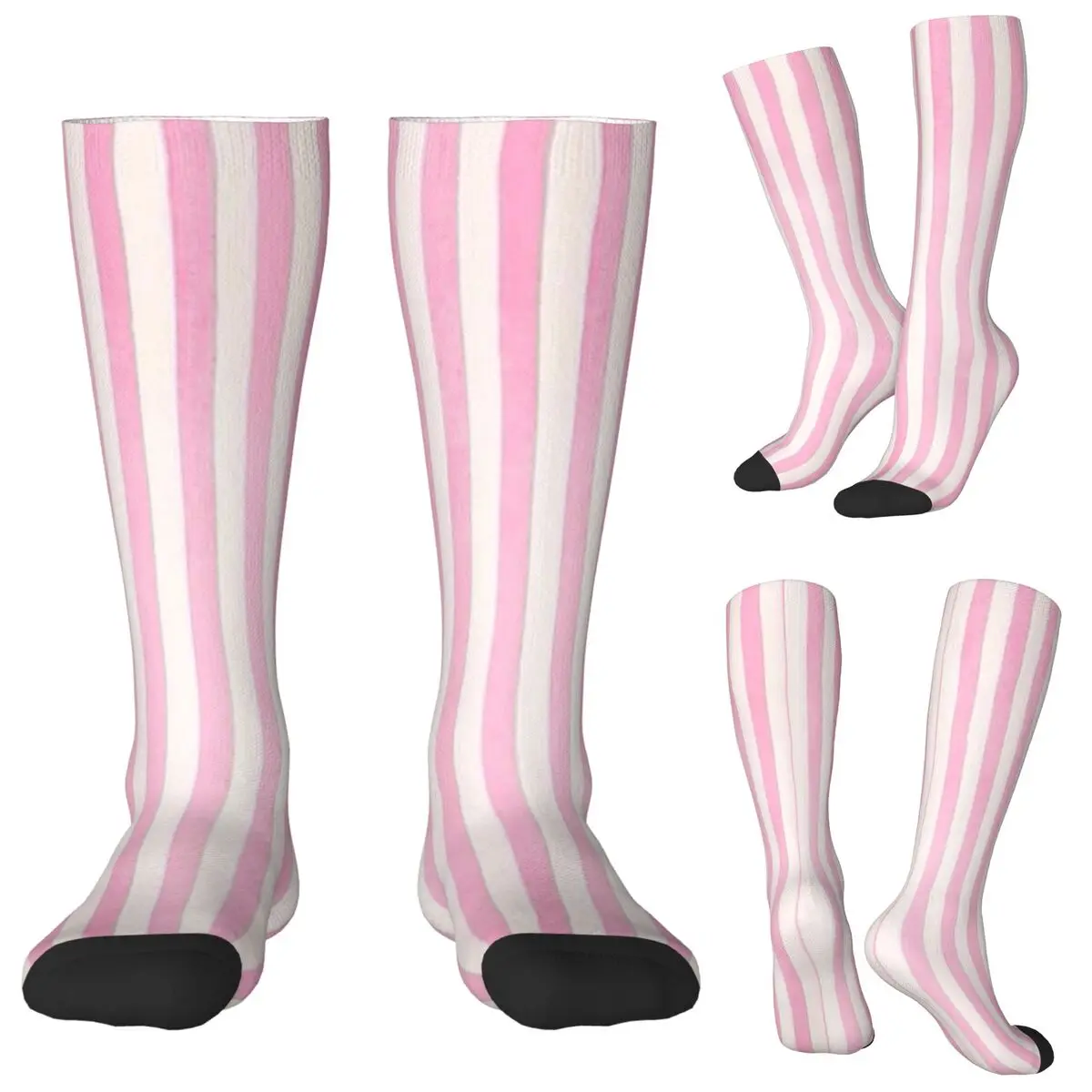

Pale Pink White Stripes Socks Harajuku Stockings All Season Long Socks Accessories for Man Woman Birthday Present