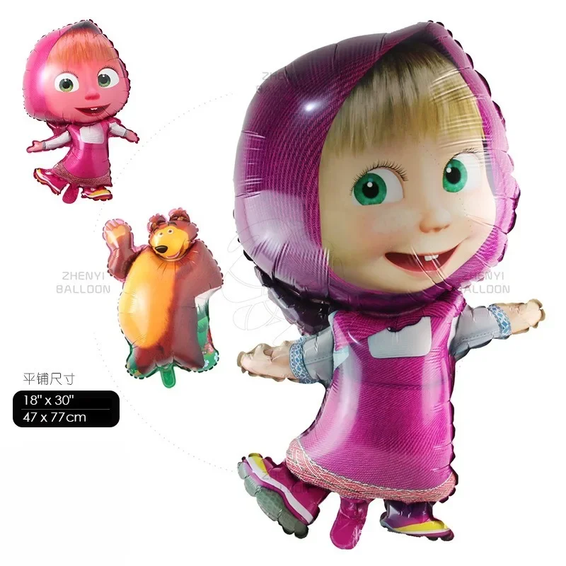 بالون ماشا آند ذا بير من الألومنيوم على شكل رسوم متحركة لتزيين أعياد ميلاد الأطفال من رقائق الألومنيوم لوازم الحفلات