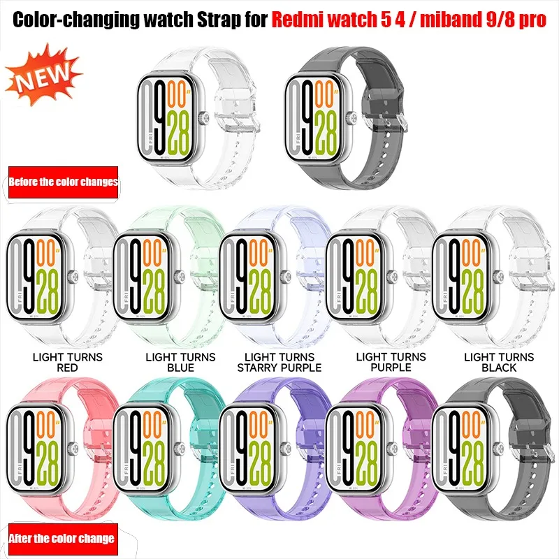 Silikon-Uhrenarmband für Redmi Watch 4/5 Sportband für Xiaomi Watch Miband 8/9pro Armbandzubehör Drehen Sie die Farbe im Sonnenschein