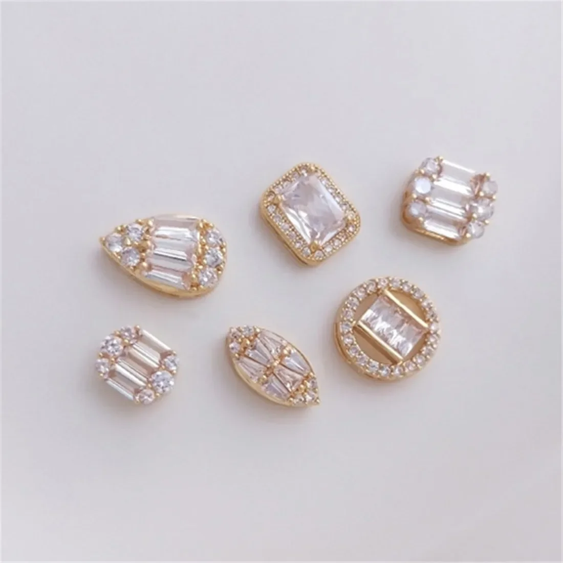 14K Gold-filled Micro-inlaid Zircon Square Round Marquise Teardrop Ornament Bead Pendant DIY Beaded Accessories C268