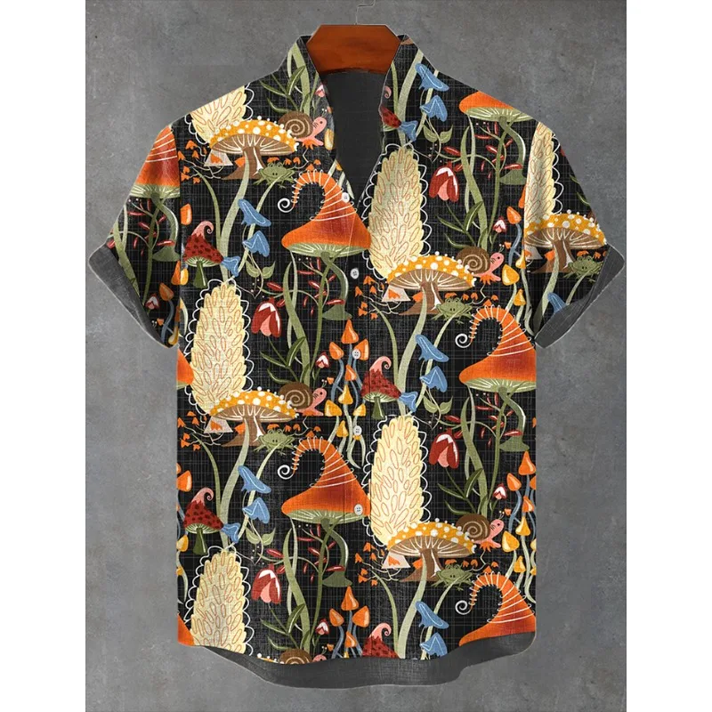 Camisa informal Trippy con diseño de seta y puesta de sol para hombre, camisas de manga corta psicodélicas Retro de verano, camisas Hipster con botones