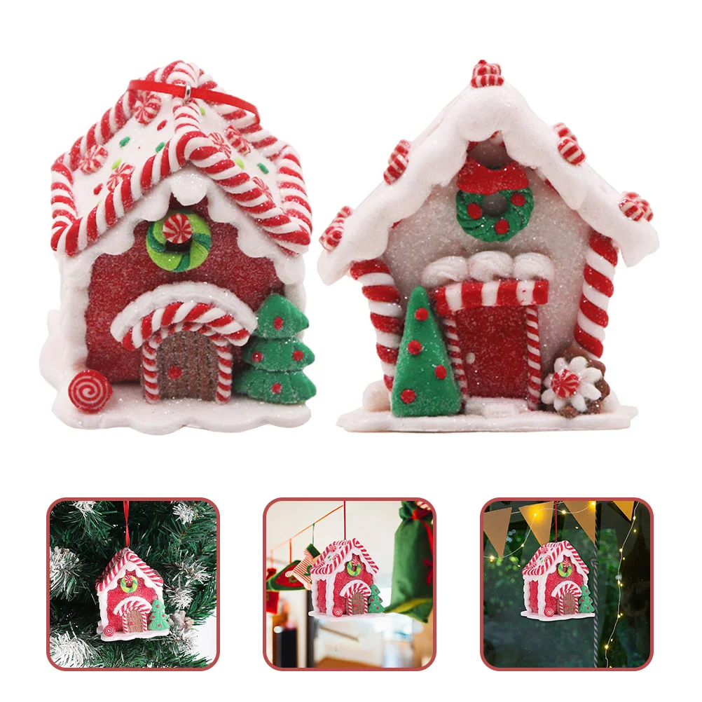 

2Pcs Christmas House Hanging Ornaments Resin Crafts Xmas Tree Decoration for Holiday Party Decoration Xmas Decorations