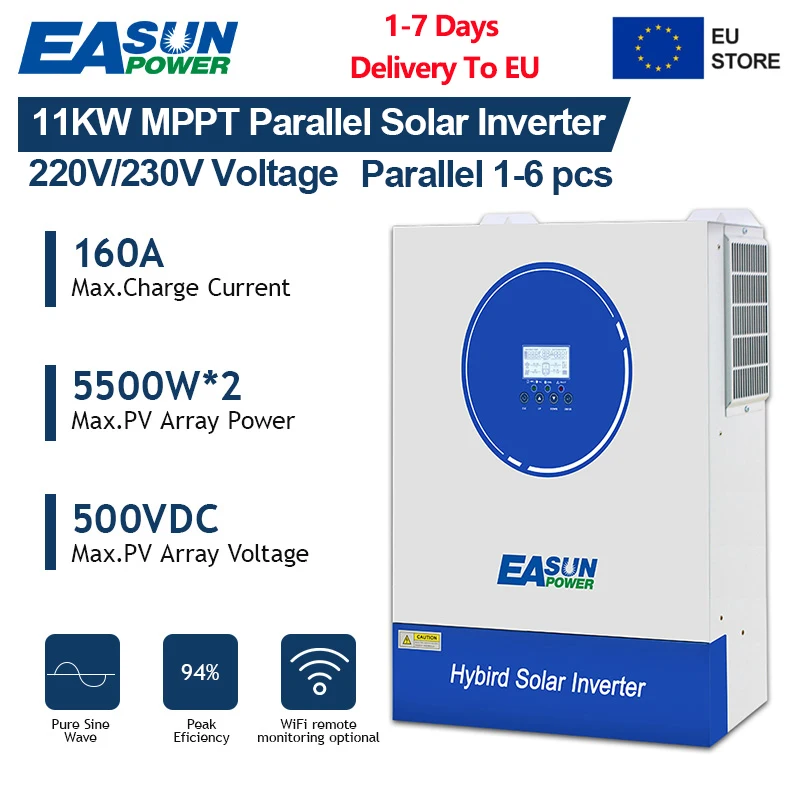 EASUN 11KW Hybrid Solar Inverter 48V 230V Pure Sine Wave 160A Dual MPPT Charge Controller Off Grid Parallel Inverter With WIFI