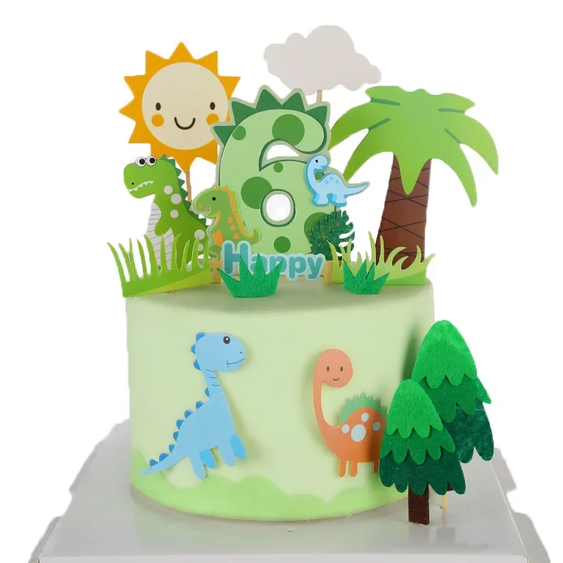 0-9 Numbers Cake Topper Happy Dinosaurs Baby Kids Happy Birthday Wedding Anniversary Party Cake Decor DIY Baking Cupcake Flags