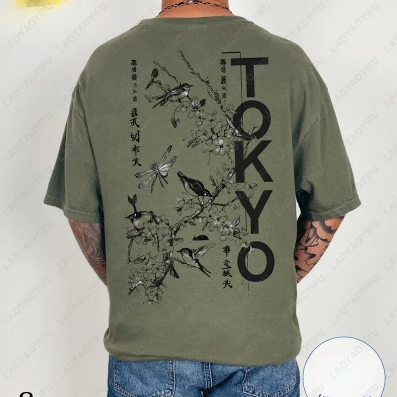 طوكيو الفن الياباني ساكورا الطيور الظهر طباعة تيز الشرقية زن الجمالية الرجال النساء القطن التي شيرت الحد الأدنى الشارع الشهير الهدايا القمم #1