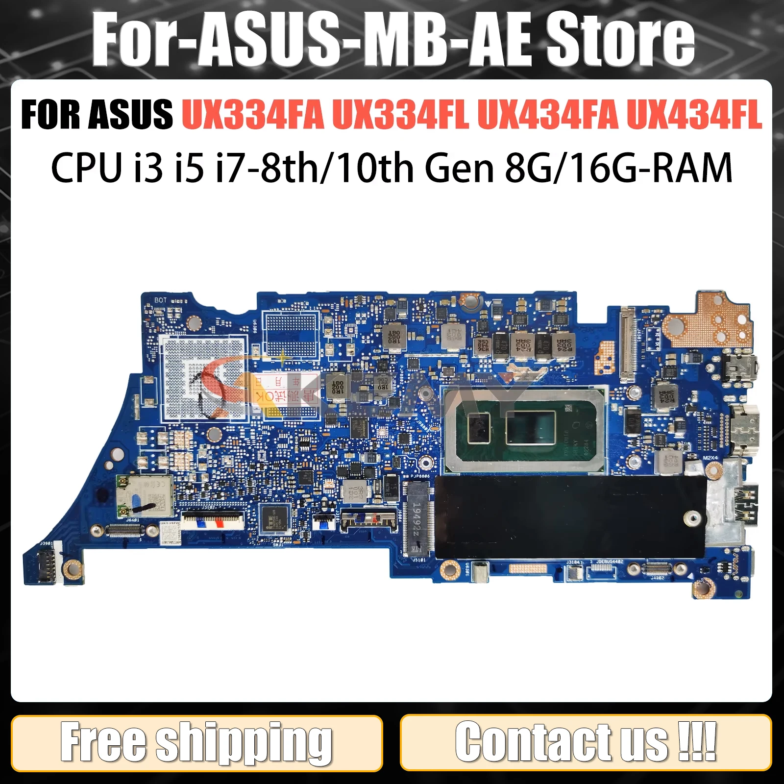 

UX334FA Mainboard For ASUS UX334FL UX334FLC UX434FLC UX434FA UX434FL Laptop Motherboard I3-I5-I7-8th/10th Gen 8G/16G RAM