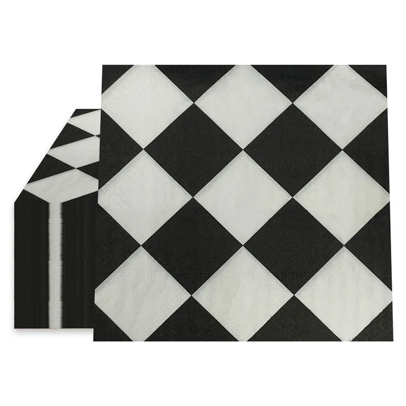 20Pcs/pack 33x33cm Black White Checkered Table Dinner Napkins Paper Disposable Kitchen Supplies