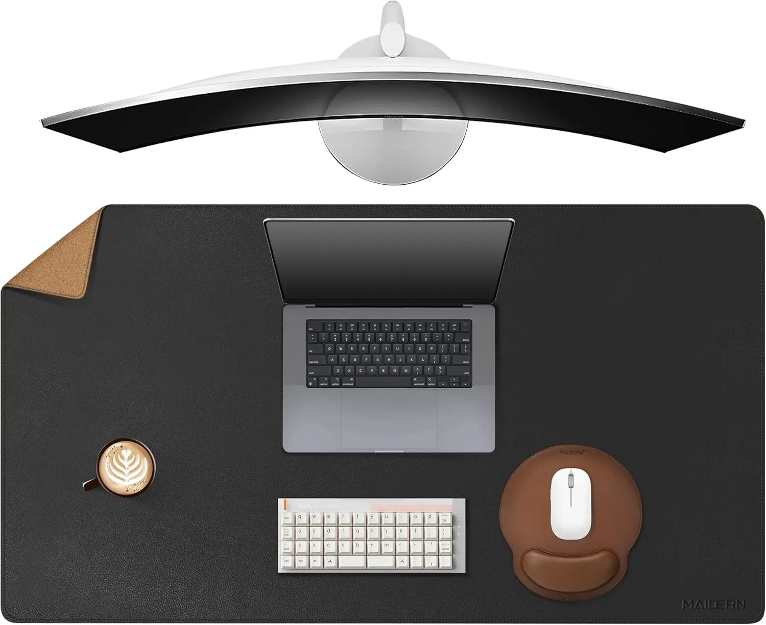

Extra Large 40x24 Inch Leather Desk Mat, Reversible Cork & Leather Mouse Pad, Waterproof for Gaming and Home Office in Black