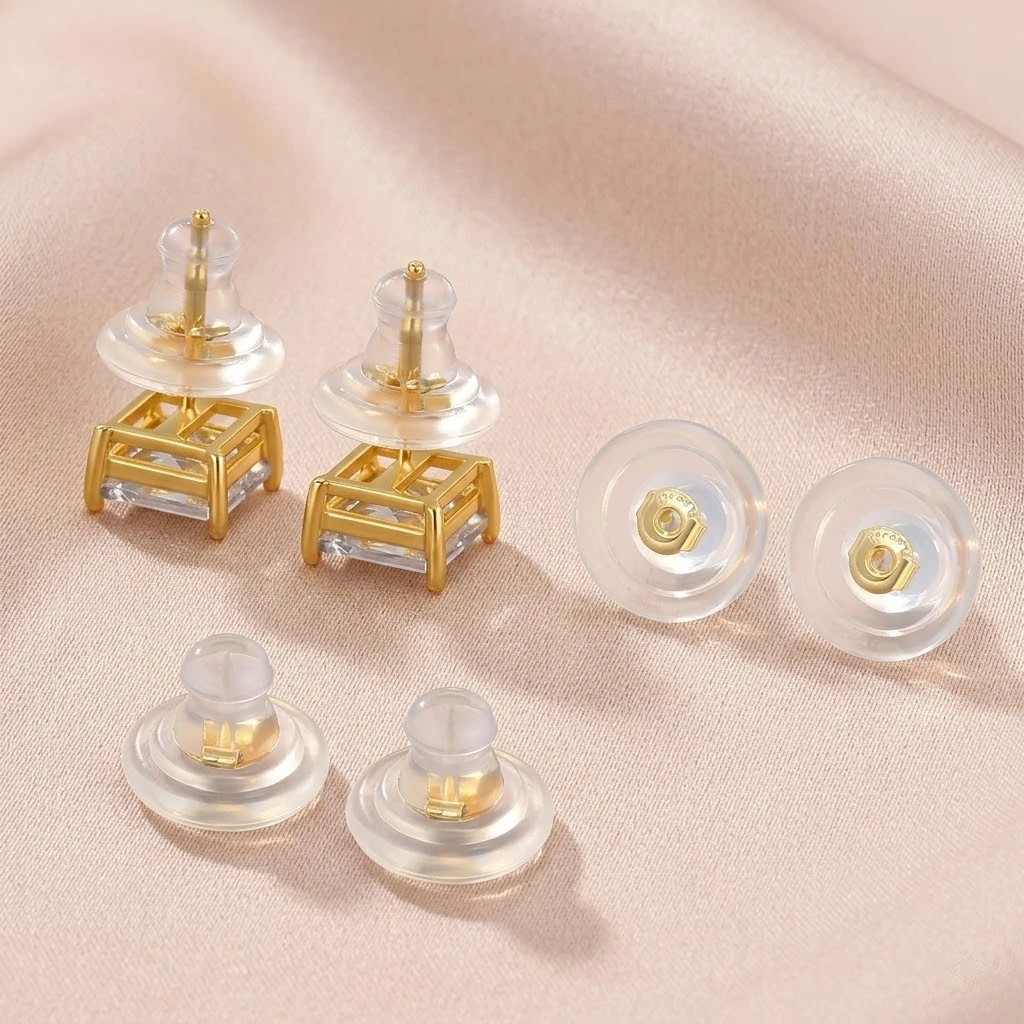 10pcs 18K Gold Silicone Earring Backs Replacements Locking Secure Stopper for Studs/Droopy Ear No-Irritate Hypoallergenice Adult