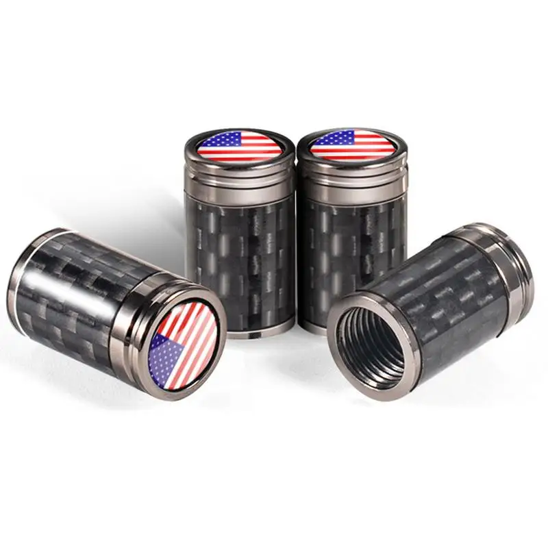 Valve Stem Caps For Cars 4 Pcs Air Valve Caps Dustproof Car Tire Caps With American Flags Anti Leakage Stem Covers For Van Car