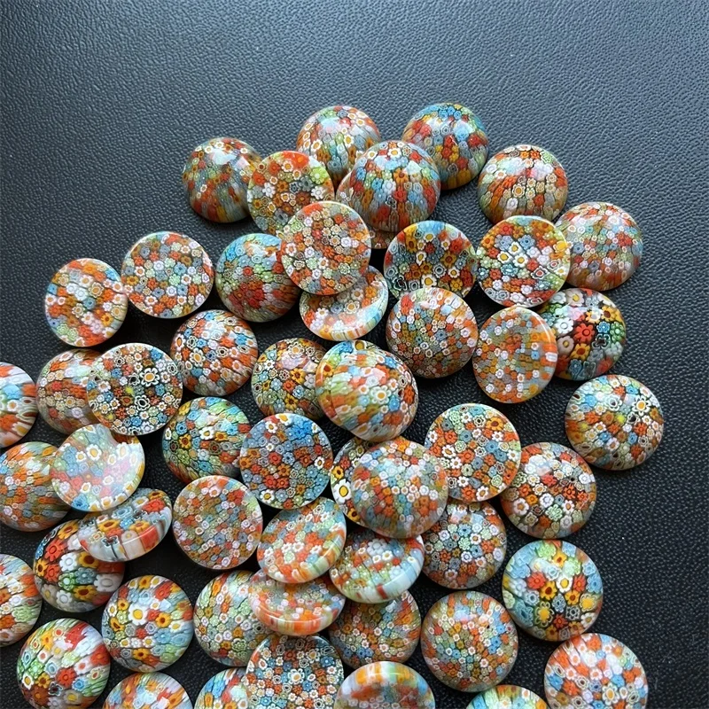 5pcs 6*14MM Semicircle Millefiori Beads Multi Color Lampwork Stone Dome Flat Back Cabochons Half Round Flower Decoration