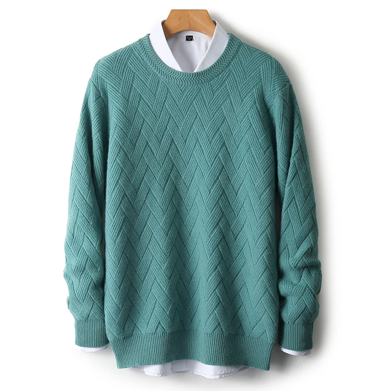 Autumn and winter new 100% authentic sweater men's O-neck loose solid color plus size sweater knit bottoming shirt.