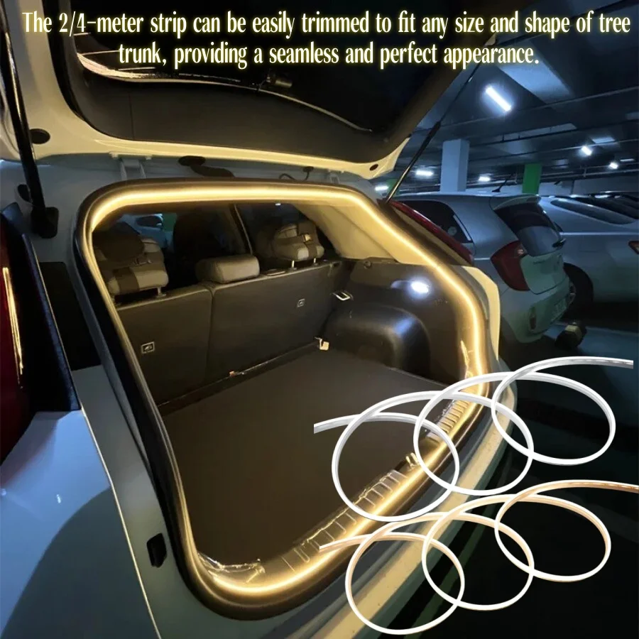 Tira de luz LED ambiental Flexible de 2/4M DC12V lámpara decorativa Interior de silicona para coche lámpara DIY para Tesla modelo Y 3 S después del maletero Fru