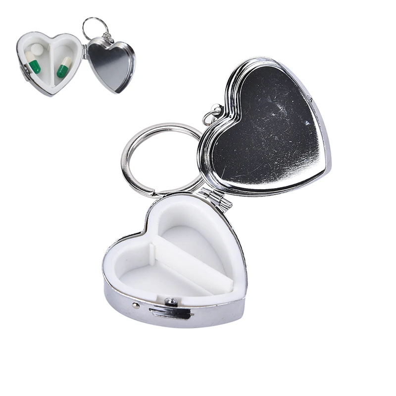 صندوق حبوب صغير محمول للسفر، حاوية حبوب الدواء، صندوق دواء دائري على شكل قلب، منظم تخزين علبة حبوب الدواء المعدنية #3