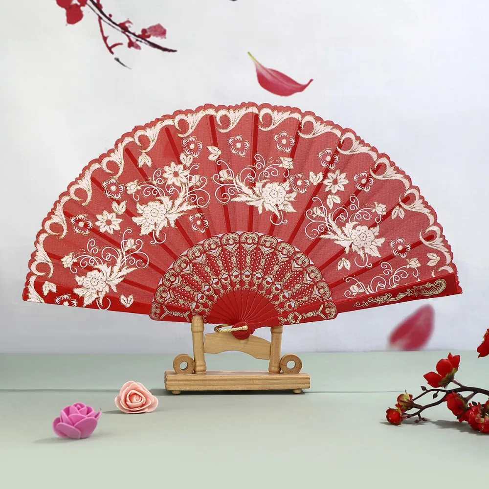 

Classic Vintage Style Silk Hand Fan Floral Pattern with Tassel Dance Fan Decorative Handmade Handheld Fan Wedding Party