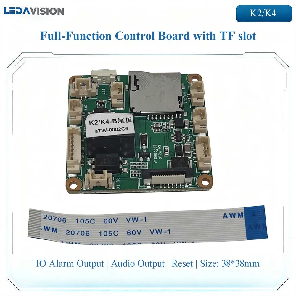 Full-Function Control Board with IO Alarm Output K2/K4 Module Audio Output Interface & Onboard TF Card Slot Board with Reset