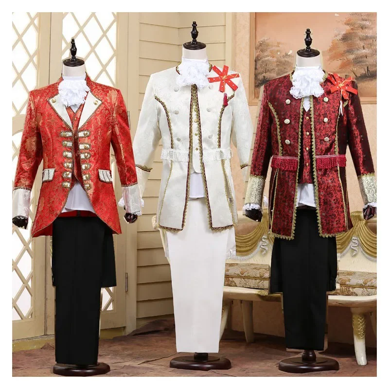 

Мужской золотой костюм унисекс для мальчиков, куртка, торжественное платье с воротником с лацканами, костюмы принца, сцена в стиле ретро, европейская сцена, средневековый карнавал, XS-XL