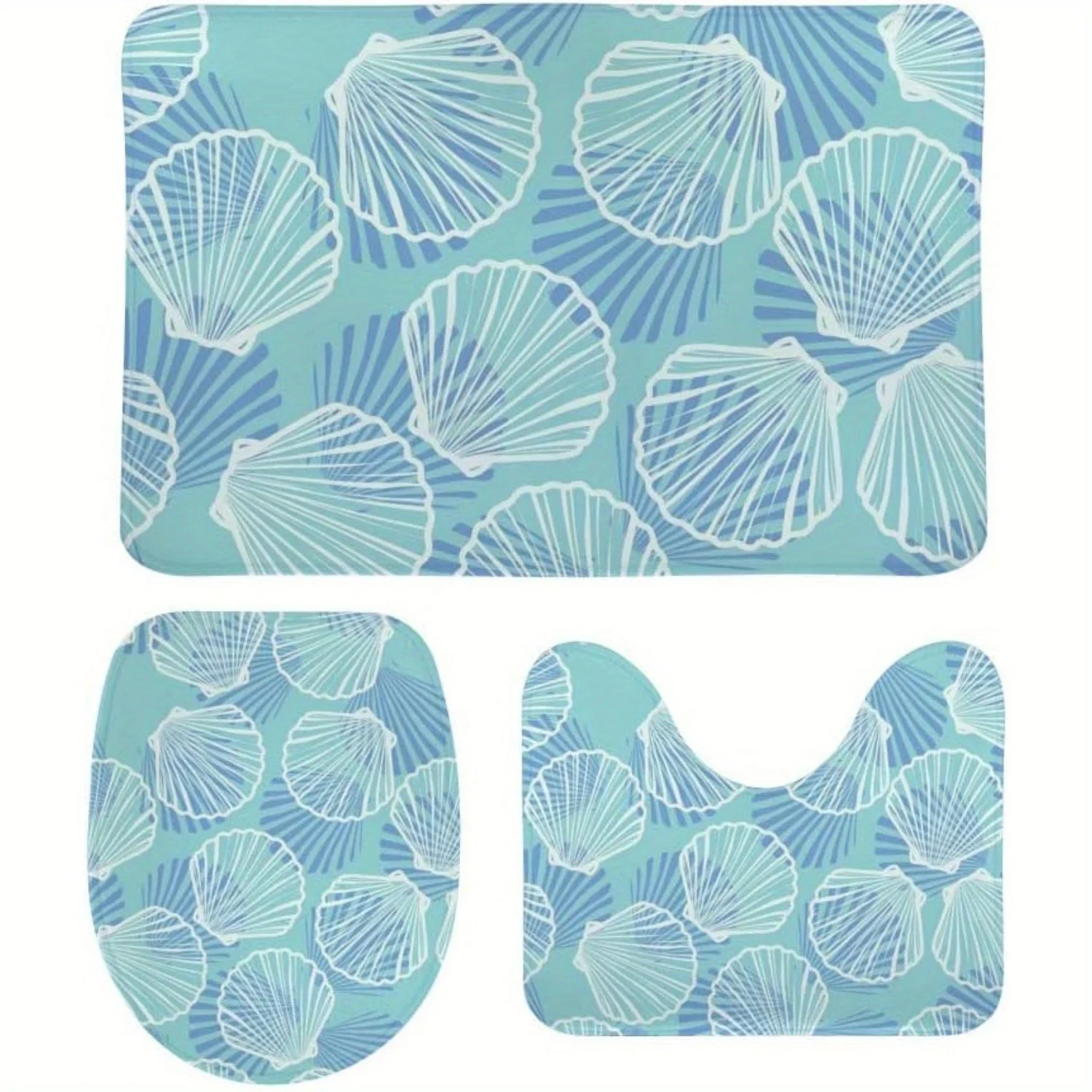 RV 3pcs Floor Mat Set, Bathroom Floor Mat Anti Slip Set, Including U-Shaped Contour Mat Toilet Seat Cover, Absorbent Floor Mat,