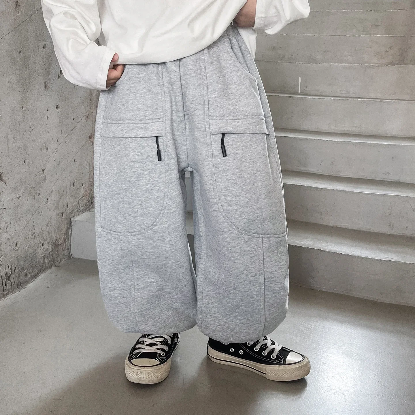 2024 Children's Winter Clothing Children's Clothing Korean Version Thick Sweatpants Solid Color Boys' Pants Trend