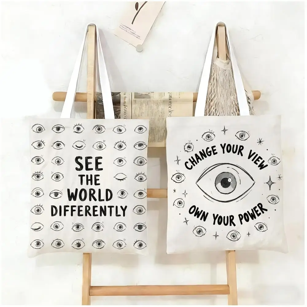 I Can Change Your Vision Storage Bags Canvas Tote Bag Women Large Capacity Reusable Shopping Shoulder Bag Daily Handbag