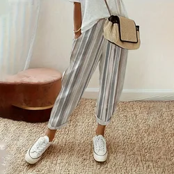 Women's Summer Pants Straight Trousers Summer Fashion Printing Pocket Lace Up Casual Elastic Waist Jogger Pants Female Clothes