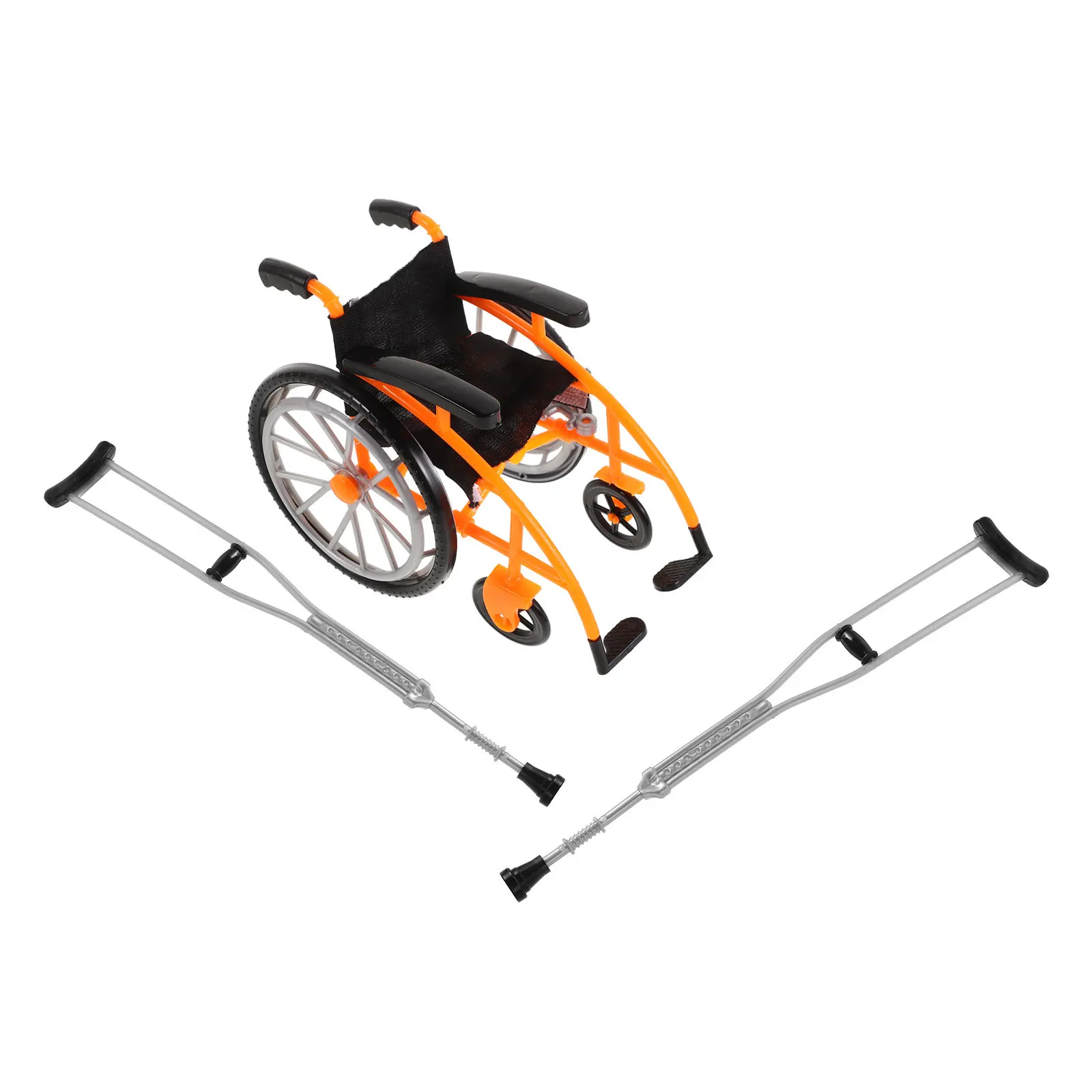 Wheelchair Mini Foldable Realistic Design Pretend Play Accessories Crutches Lightweight Portable Folding Playset