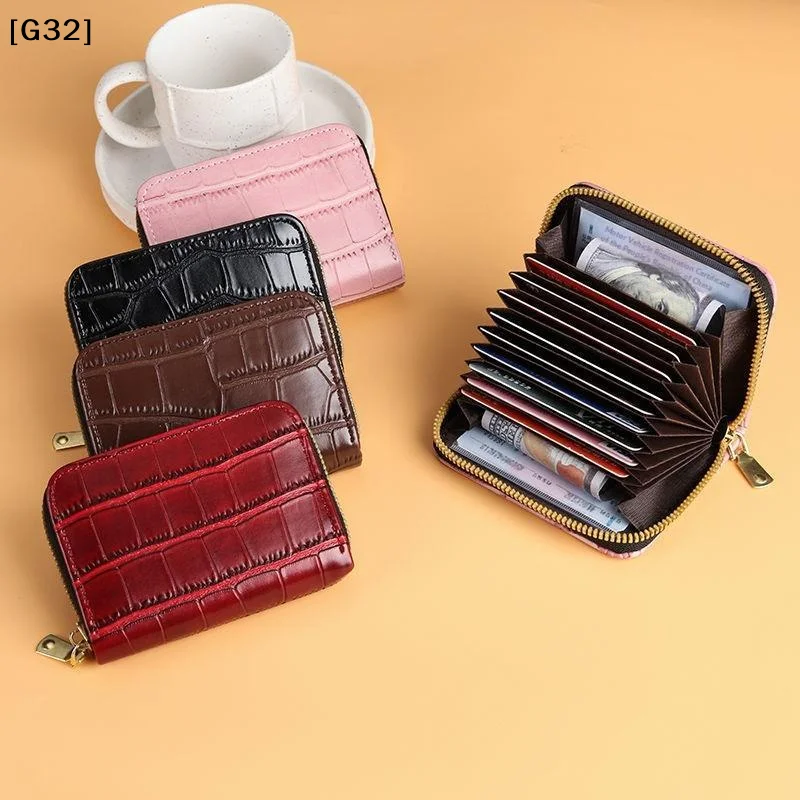 Leather Card Holder Wallet With Multiple Accordion-style Slots Zipper Closure For Daily Use Travel Shopping【G32】