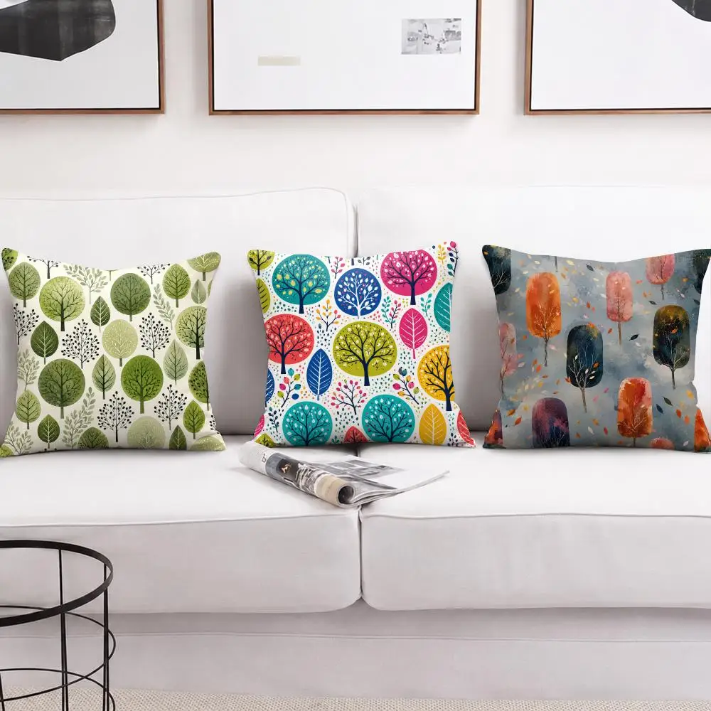 Autumn Trees Cushion Cover Double-Sided Plush Sofa Cushion Covers Organic Breathable Invisible Zipper