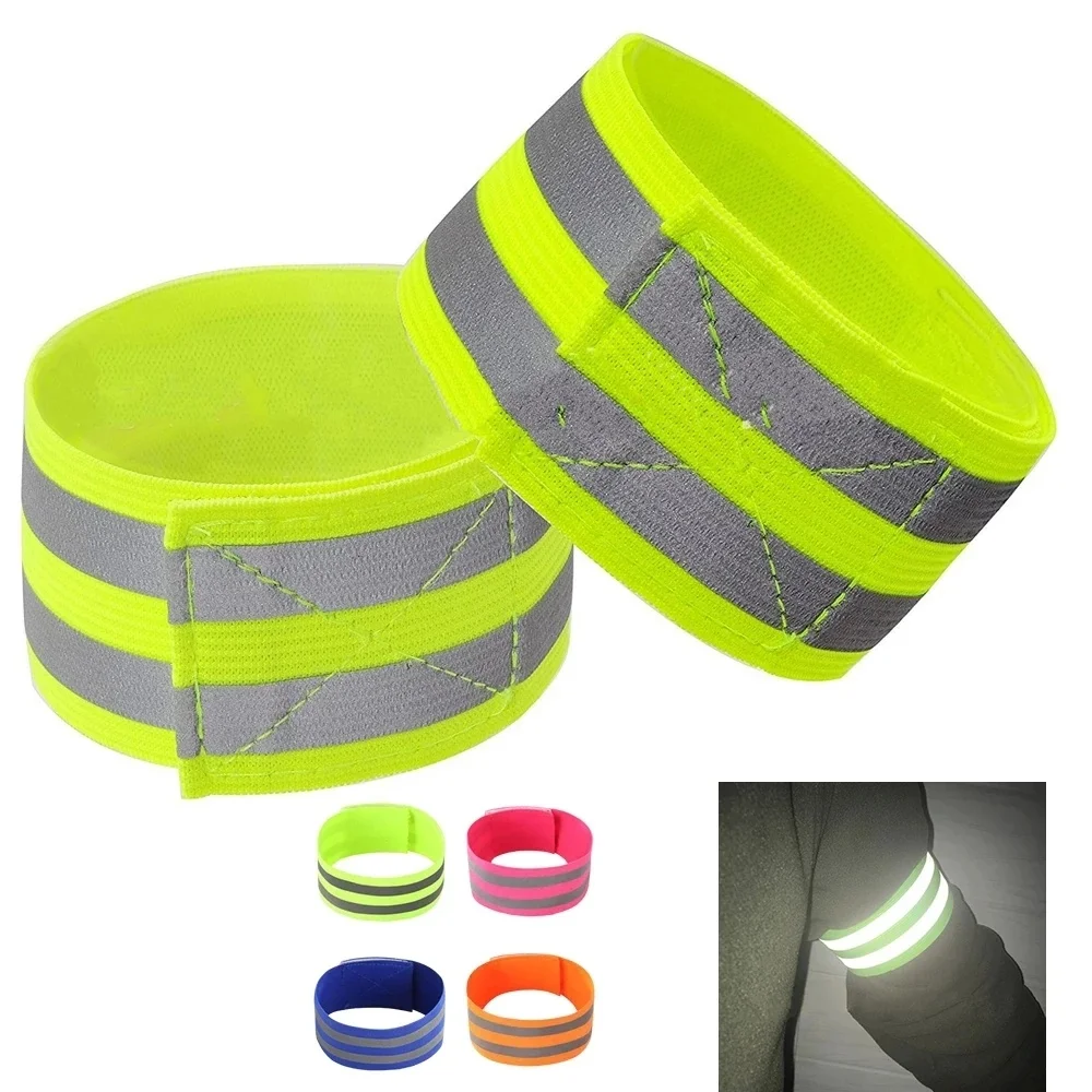 2 buah pita lengan reflektif LARI UNTUK pergelangan tangan pergelangan kaki LED reflektor ban lengan bersepeda malam pita lampu keselamatan tali gelang Led