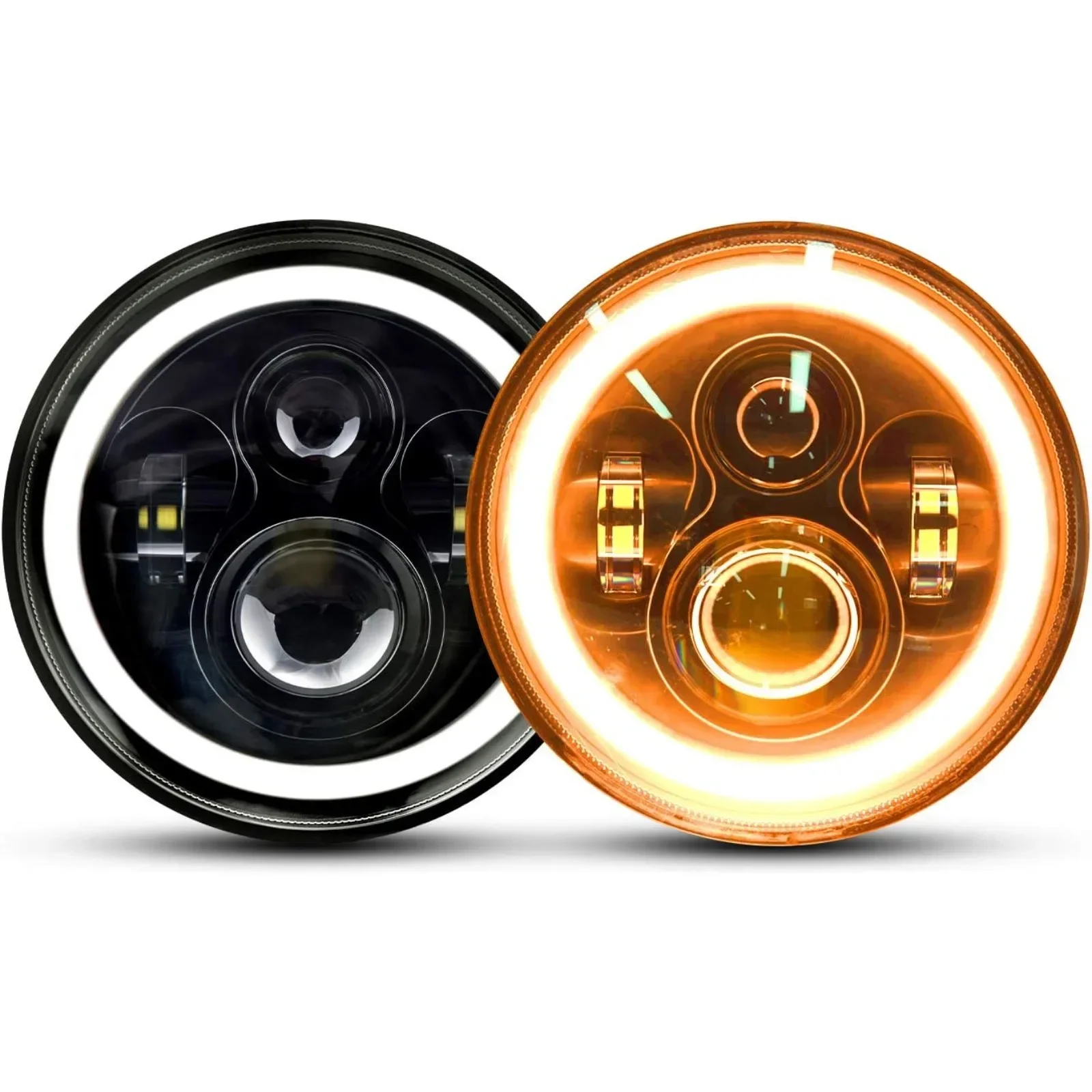 US  7 Inch Round Led Headlights Compatible with Wrangler JK TJ CJ Hummber H1 H2, H6024 Amber Halo Turn Signal White DRL Sealed