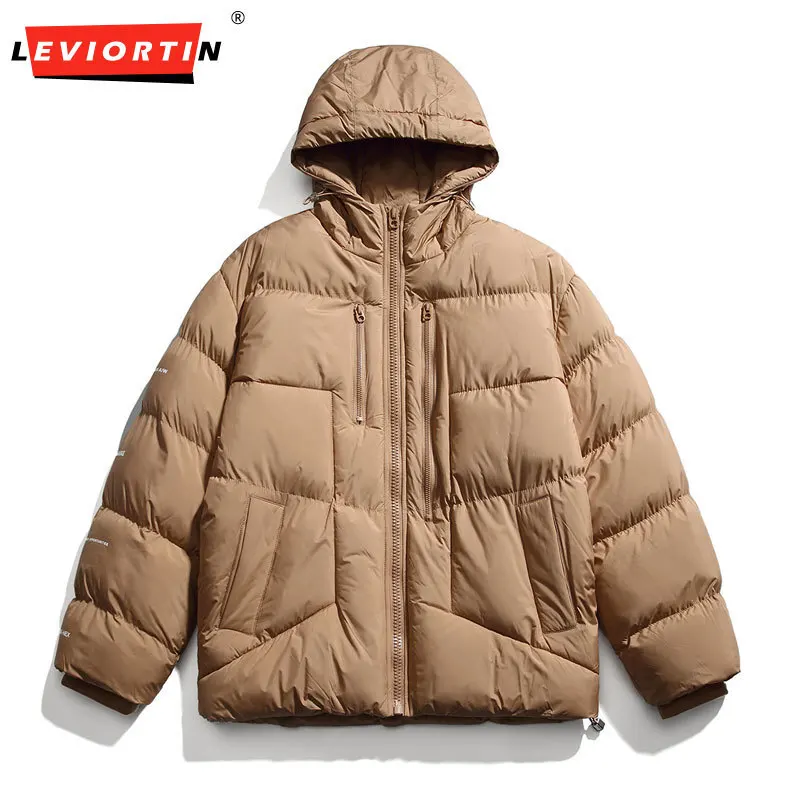 

Fall Winter Men's Workwear Cotton Padded Hooded Jacket Trendy Outdoor Windproof Thick Warm Coats Fashion Dopamine Puffer Jacket